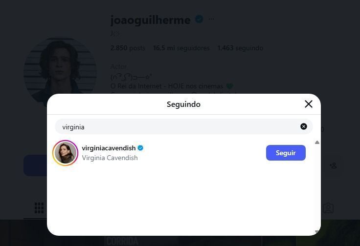 João Guilherme não segue a influenciadora • Instagram/João Guilherme
