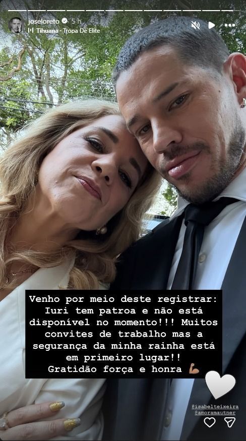 José Loreto e Isabel Teixeira como os personagens Iuri e Pilar • Instagram/José Loreto