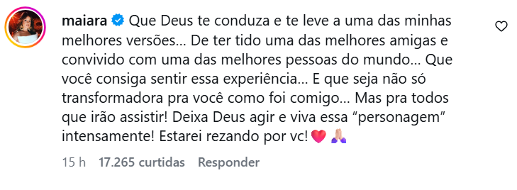 Maiara comenta em post de Klara Castanho sobre escalação em "Marília" • Instagram/ Maiara