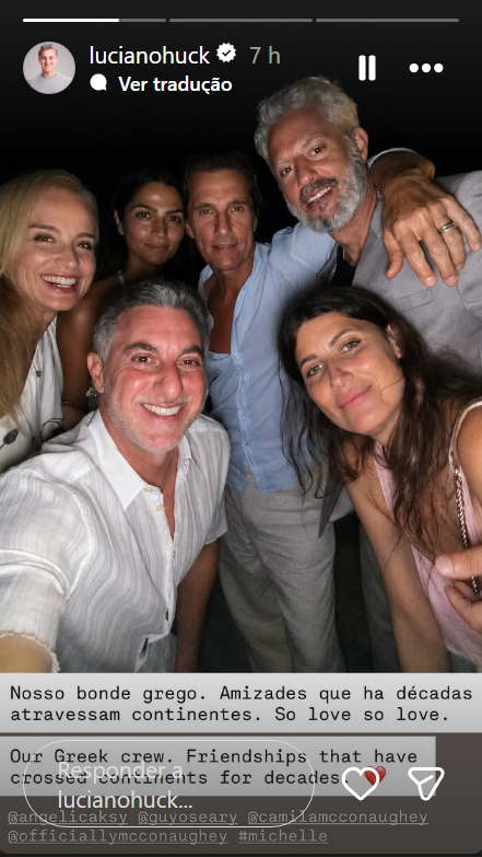 Luciano Huck e Angélica posam com Matthew McConaughey e Camila Alves • Instagram/ Luciano Huck