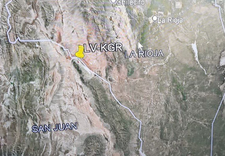 Mapa mostra local de queda do helicóptero prefixo LV-KGR na Argentina • Reprodução/@EANAoficial