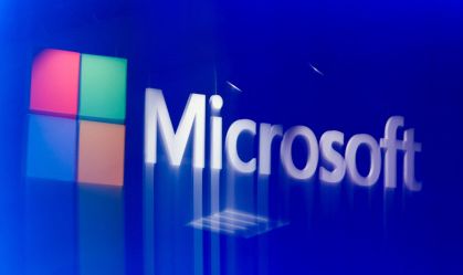 Logotipo da Microsoft na feira de startups de tecnologia e inovação VivaTech, em Paris, França, 18 de junho de 2026