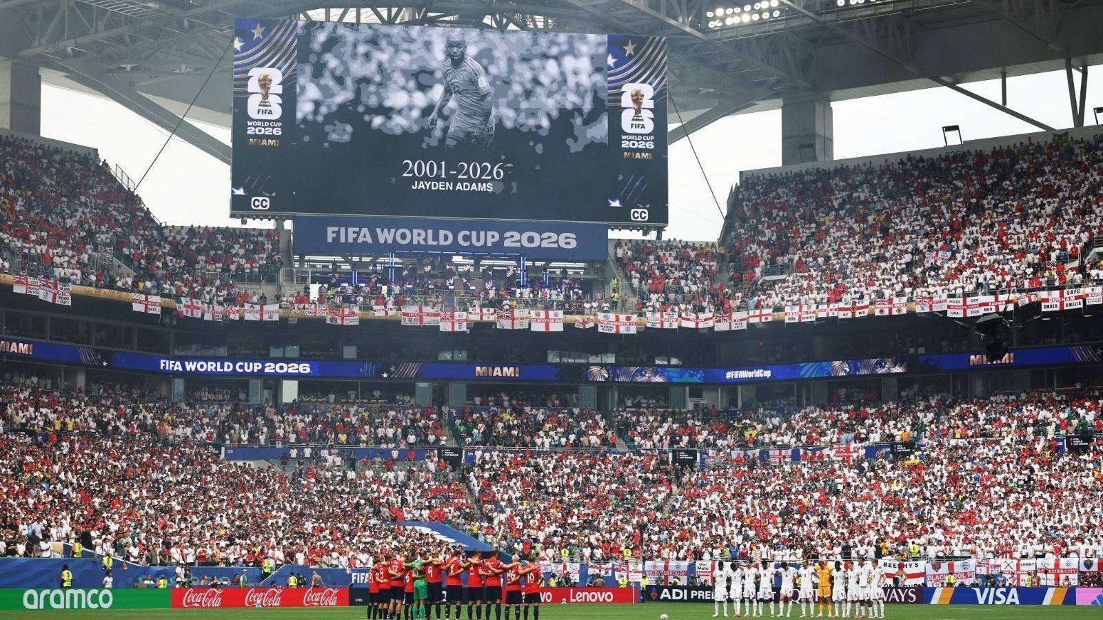 Minuto de silêncio antes do início do jogo entre Noruega e Inglaterra, pelas quartas de final da Copa do Mundo