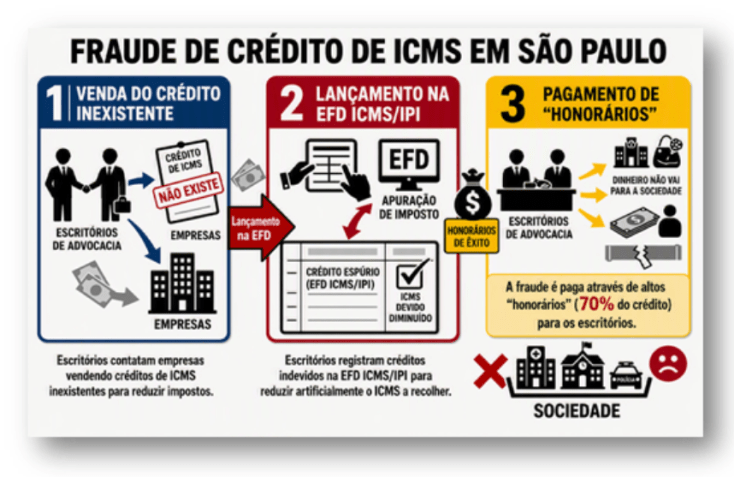 Imagem do MP-SP explicando a fraude de crédito de ICMS • Créditos: MPSP