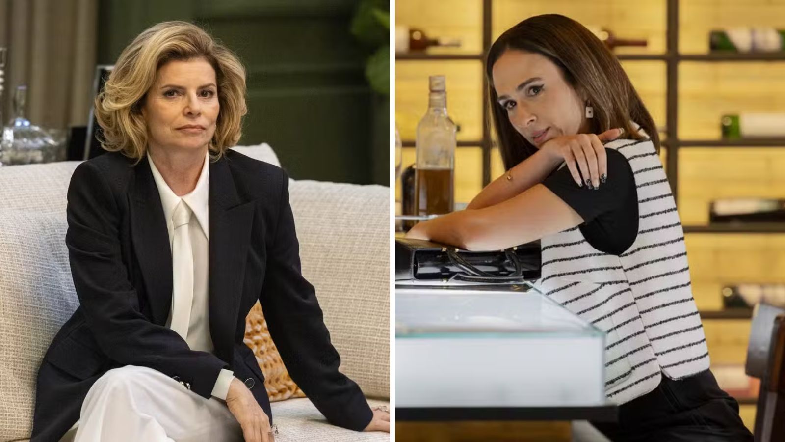 Odete (Debora Bloch), personagem de "Vale Tudo", e Brigitte (Tatá Werneck) de "Quem Ama Cuida"
