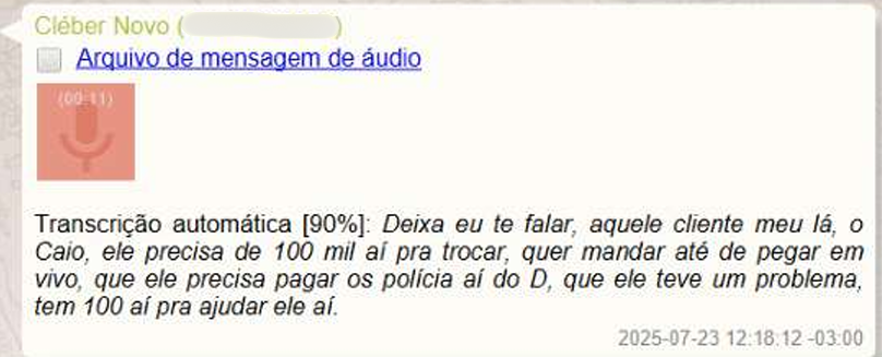 Transcrição de áudio • Reprodução/Denúncia MP-SP