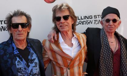 Mick Jagger, Keith Richards e Ronnie Wood posam para fotos durante lançamento do novo álbum dos Rolling Stones em Nova York 5 de maio de 2026