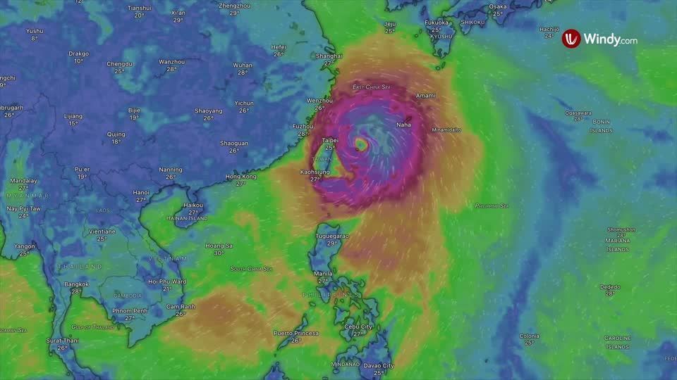 Timelapse animation shows Typhoon Bavi churning towards Taiwan