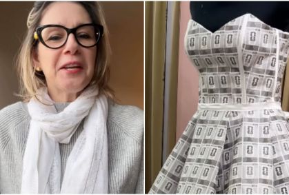 Estilista brasileira cria vestido com quase 3 mil figurinhas da Copa; veja