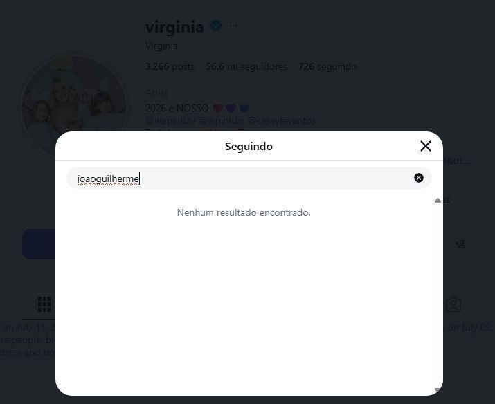 Virginia não segue o ex-cunhado • Instagram/Virginia