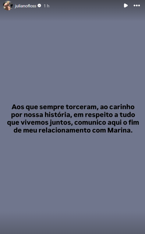 Juliano Floss anuncia o fim do relacionamento com Marina Sena • Instagram / @julianofloss