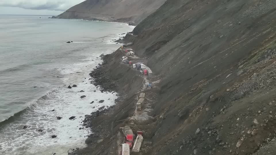 Landslides in Peru's Arequipa strand cargo trucks on coastal highway