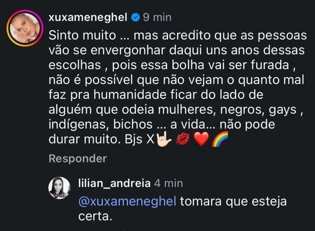Xuxa respondeu desabafo de fã nas redes sociais • Instagram/Nadine do Carmo