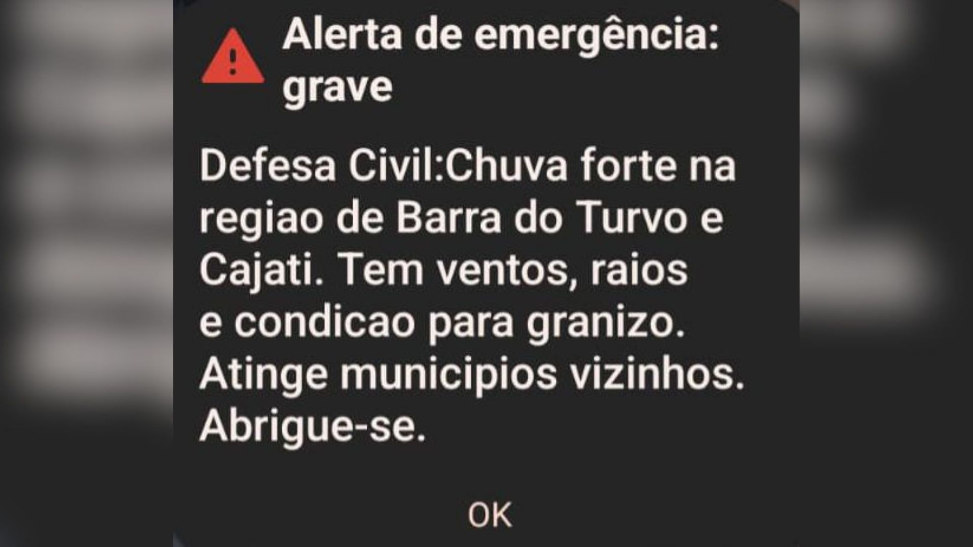 Defesa Civil emite alerta para chuva na região da Barra do Turvo e Cajati, em São Paulo • Reprodução