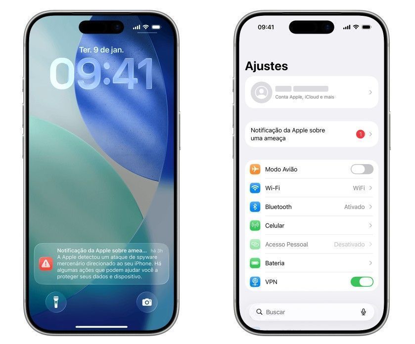 A notificação será exibida como na imagem acima, na tela principal e na área de "Ajustes". • Créditos: Reprodução/Apple