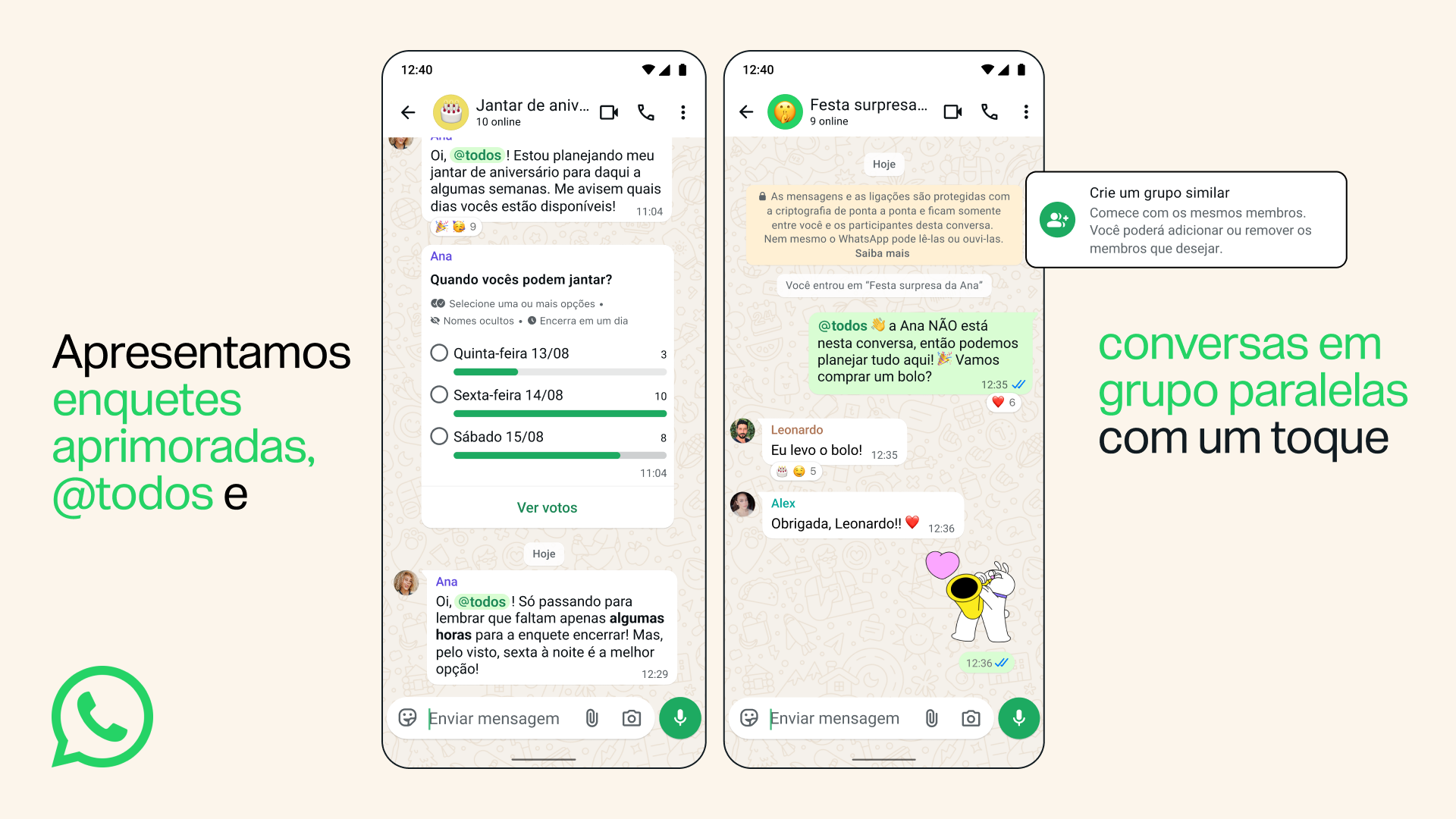 WhatsApp anuncia novidades em conversas em grupo • Reprodução/WhatsApp