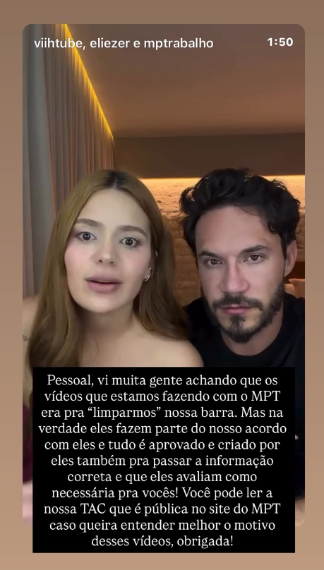 Viih Tube se defende após receber críticas sobre primeiro vídeo determinado pelo MPT • Instagram/Viih Tube