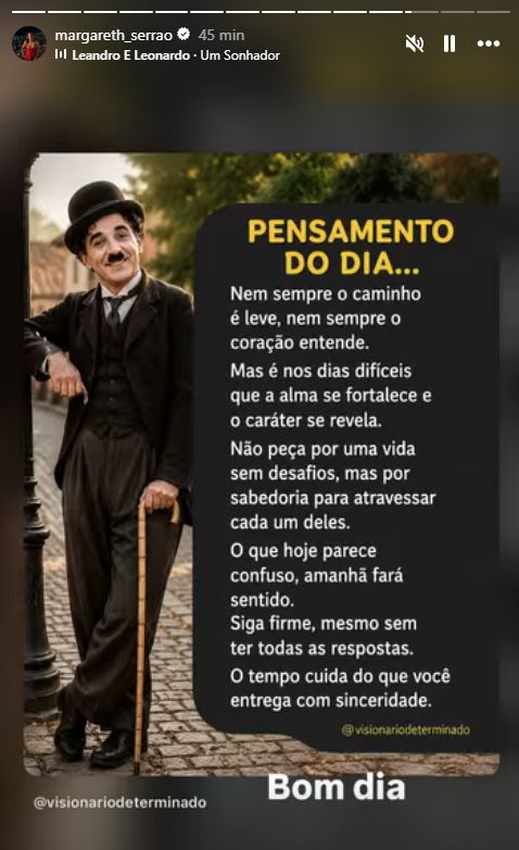 Margareth Serrão postou reflexão ao com de Leandro e Leonardo • Instagram/Margareth Serrão