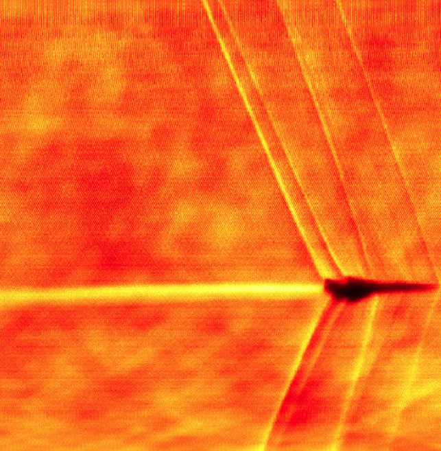 Uma imagem Schlieren do Boom XB-1 visualiza o fluxo de ar que se afasta da superfície da aeronave • Cortesia da Boom Supersonic