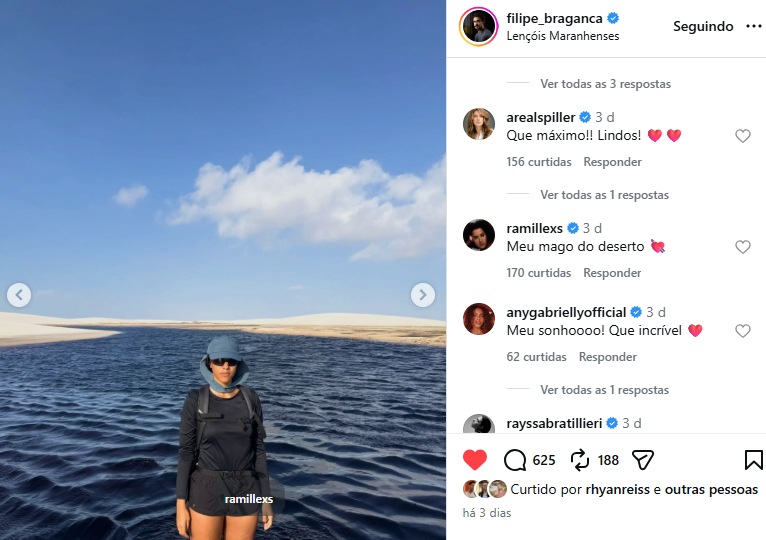 Ramille deixou recado em post de Filipe Bragança • Instagram/Filipe Bragança