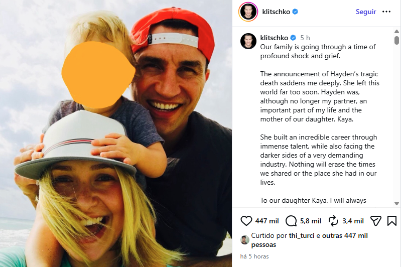 Wladimir Klitschko publicou registro antigo com Hayden Panettiere e a filha, Kaya • Instagram/Wladimir Klitschko