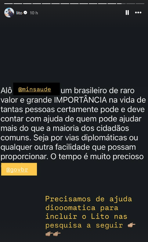 Mila Seidl tem buscado vagas pata Lito Sousa em estudos experimentais • Instagram/Lito Sousa