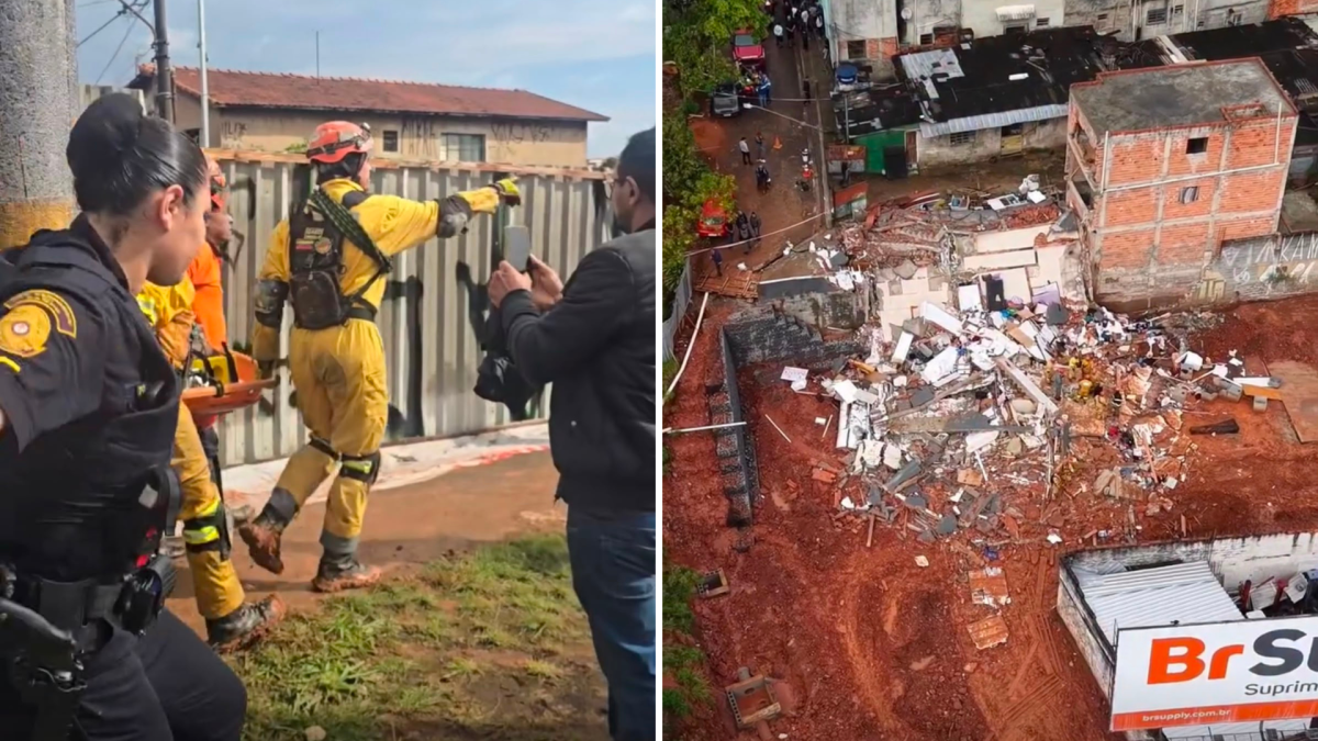 Veja imagens dos escombros do desabamento e de vítima sendo retirada em SBC