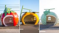 De melões a morangos: conheça a estrada no Japão com pontos de ônibus em formato de frutas gigantes
