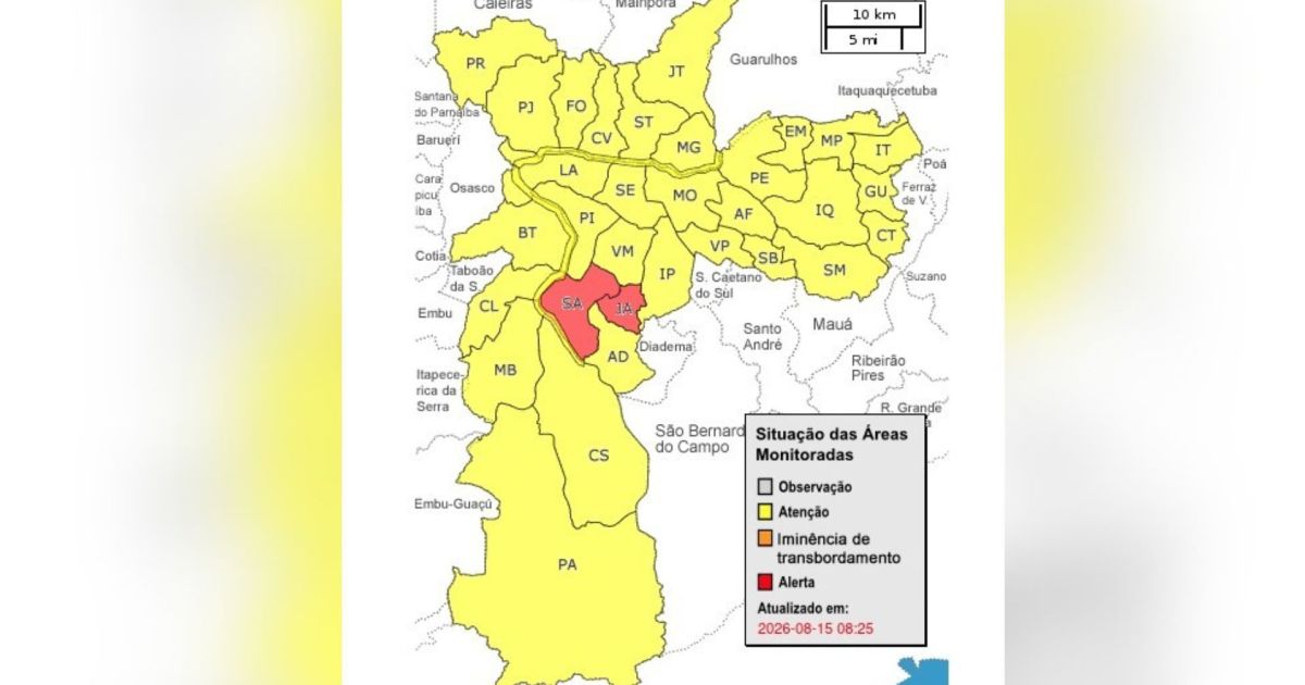 Capital paulista está toda em atenção para alagamentos neste sábado