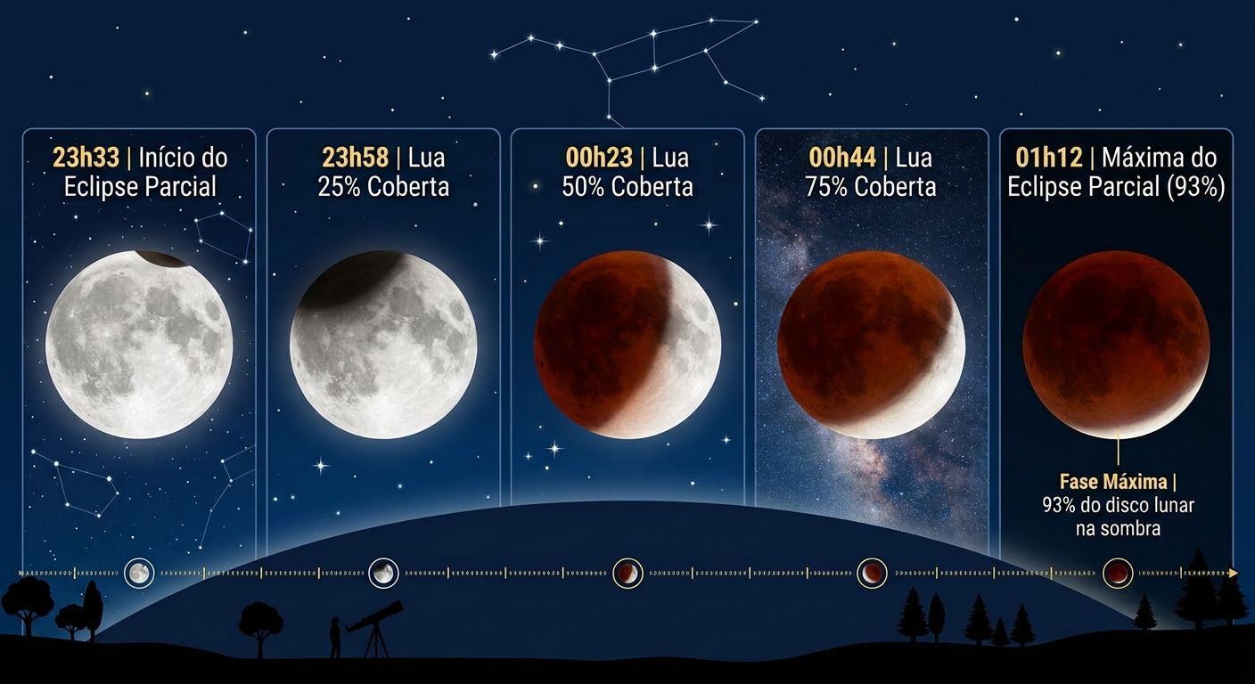 Eclipse lunar no Brasil • Imagem gerada por IA/Gemini