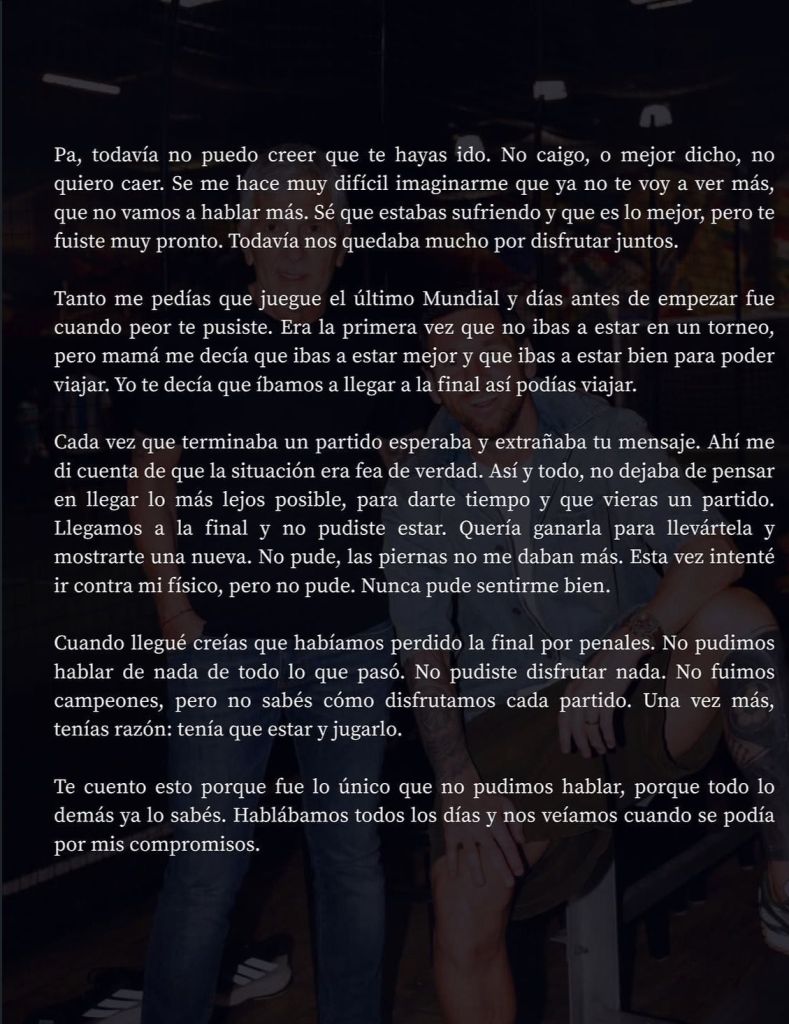 Publicação de Messi se despedindo do pai