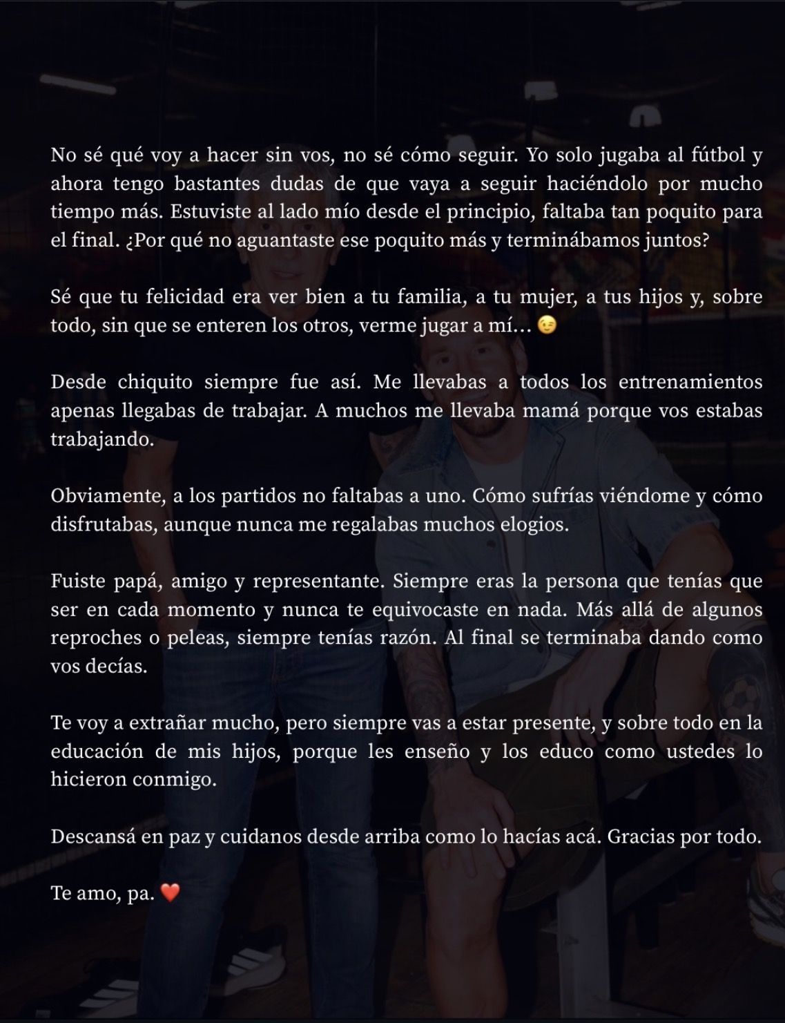 Publicação de Messi se despedindo do pai • Reprodução/Instagram