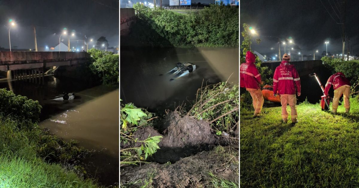 Mulher desaparece após carro cair em rio no Paraná; homem morreu