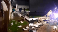 Vídeo: parte do muro de presídio desaba após fortes ventos no RS