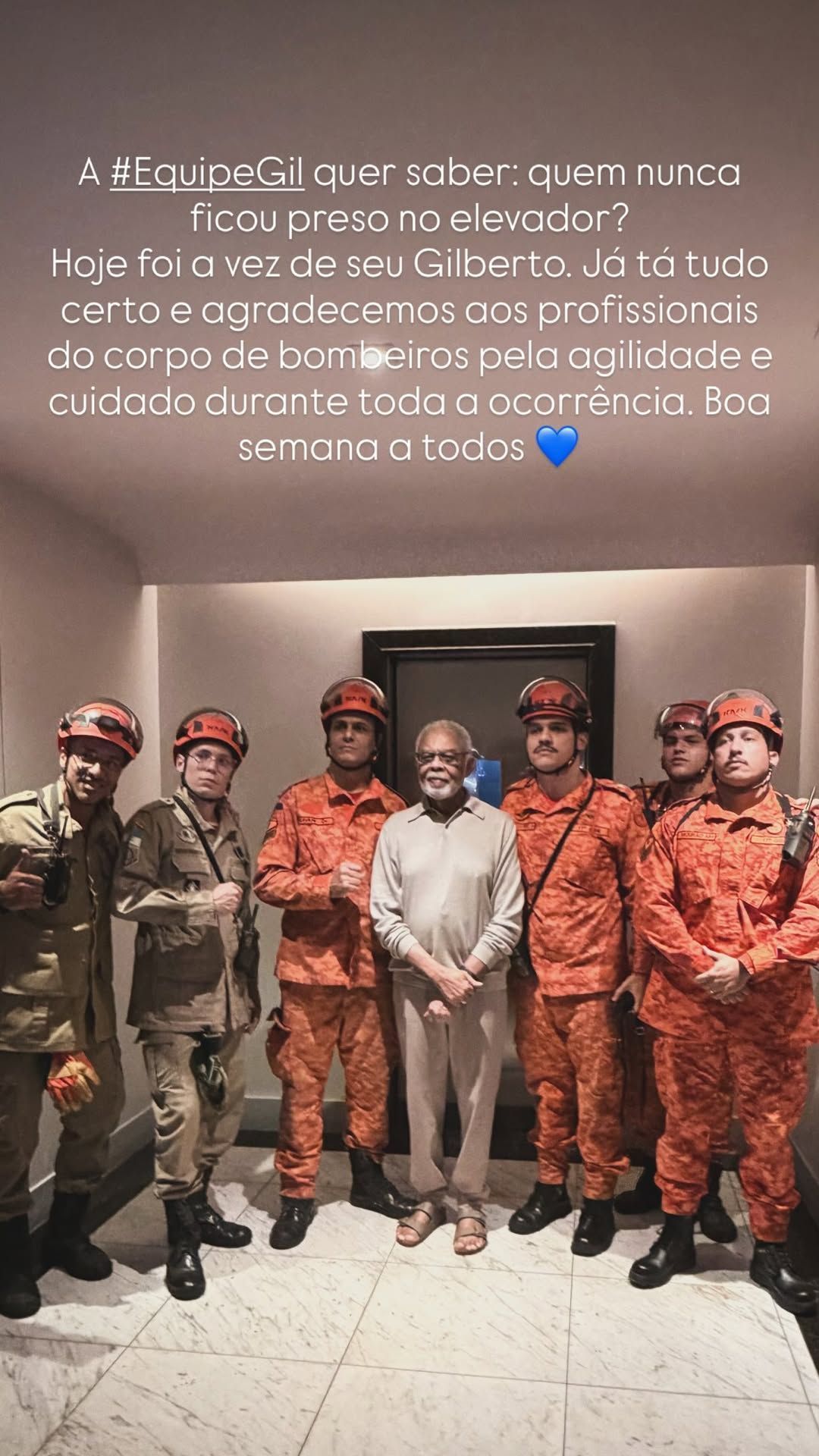 Gilberto Gil revela ter passado por perrengue e ter precisado de socorro do corpo de bombeiros • Instagram/Gilberto Gil