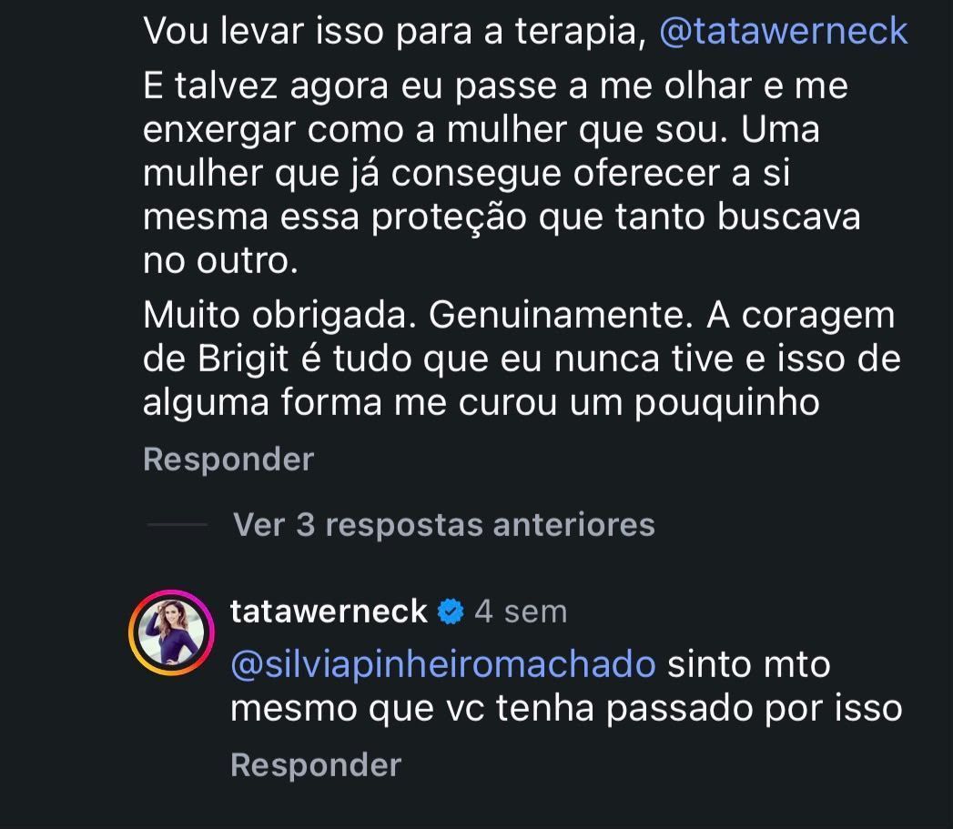 Desabafo de internauta foi notado por Tata Werneck nas redes sociais • Reprodução/Instagram