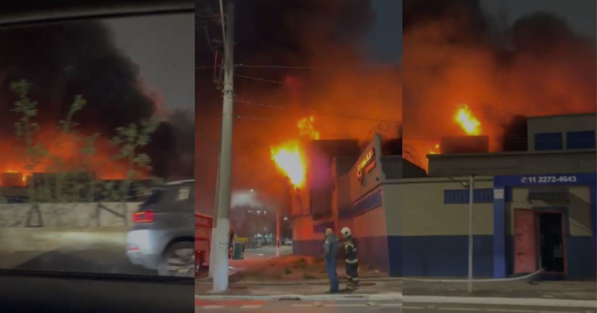 Incêndio toma conta de prédio comercial em SP e bombeiros tentam controlar