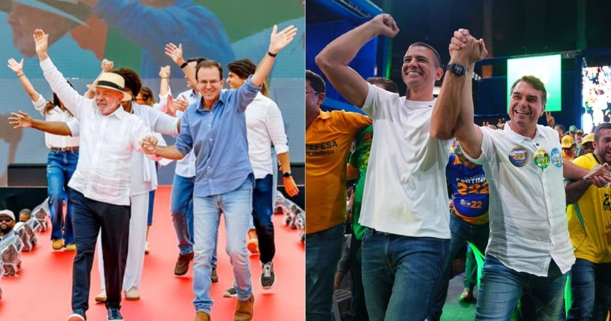Lula e Flávio Bolsonaro disputam apoio em ato de campanha no Rio
