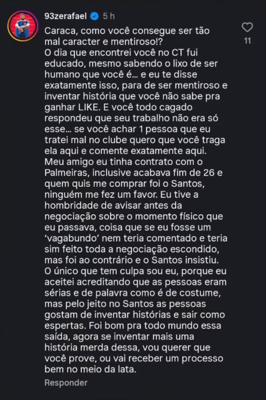 Zé Rafael comenta sobre a situação