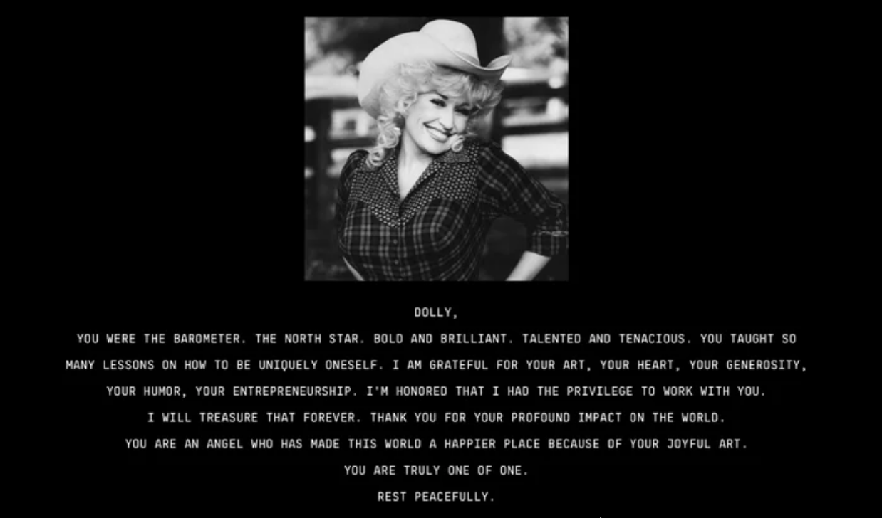 Beyoncé se despede de Dolly Parton • Reprodução/Site Beyoncé