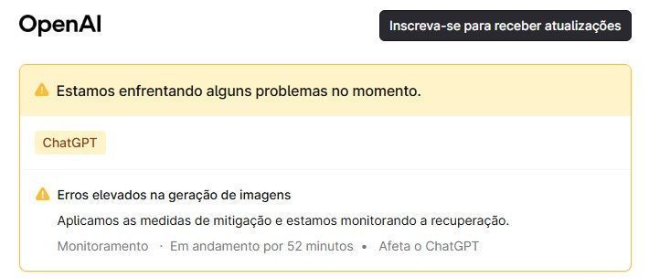 OpenAI confirmou instabilidade no ChatGPT