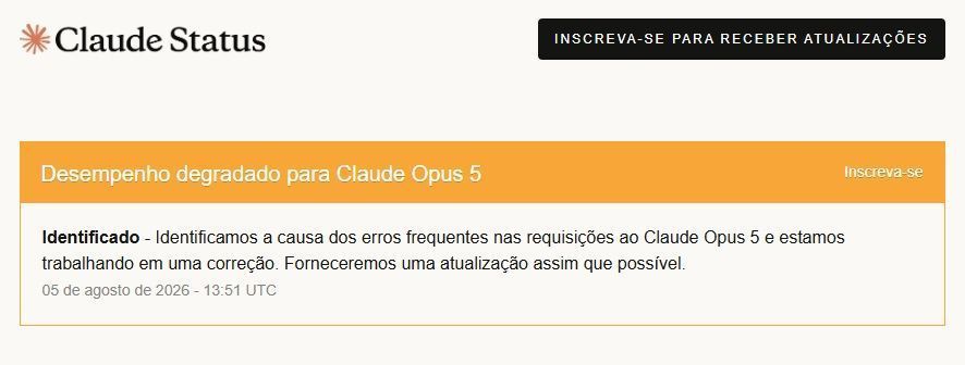 Instabilidade no Claude deixou Opus 5 e outros modelos com problemas na geração de respostas • Instabilidade no Claude deixou Opus 5 e outros modelos com problemas na geração de respostas