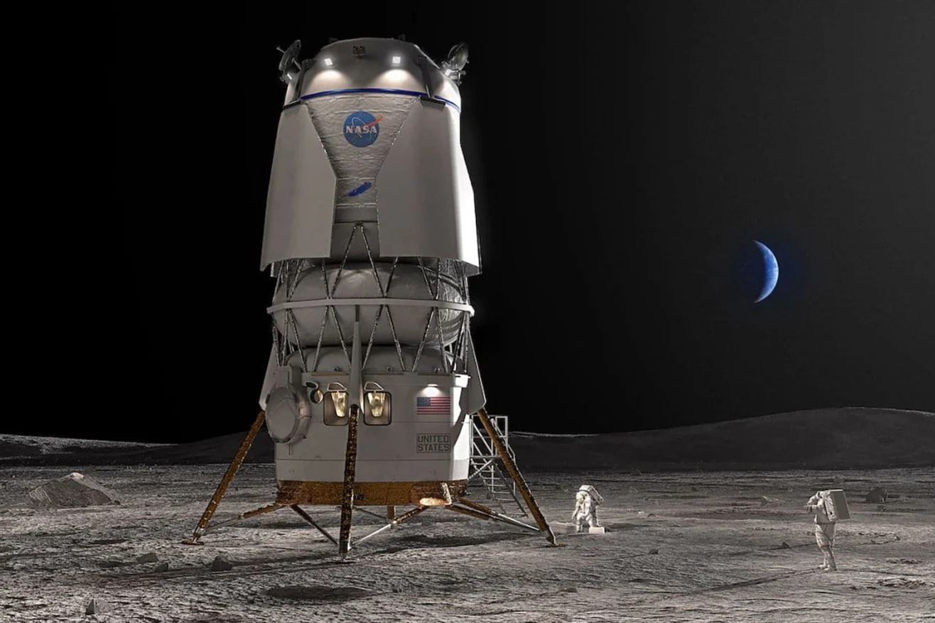 Esta ilustração artística mostra o sistema de pouso Blue Moon da Blue Origin na Lua • NASA