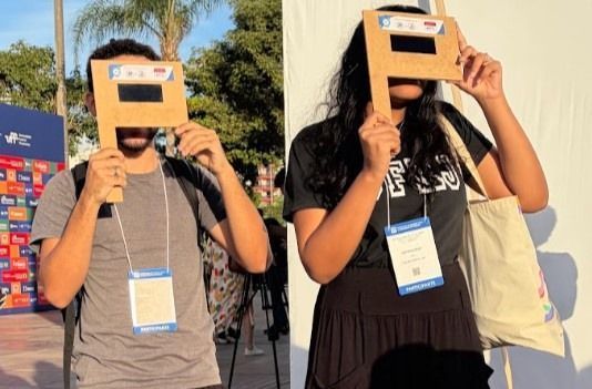 ON disponibiliza máscaras com vidro de soldador 14 em feiras de ciências, para uma segura observação do Sol • Observatório Nacional