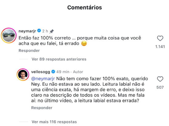 Neymar respondeu o dublador Velloso, que retrucou