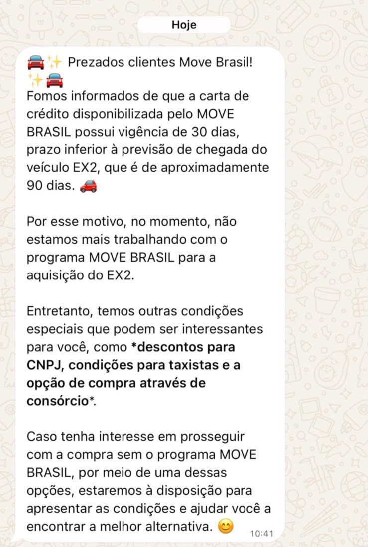 Mensagem que comprova a indisponibilidade do modelo EX2 em Pernambuco • Reprodução