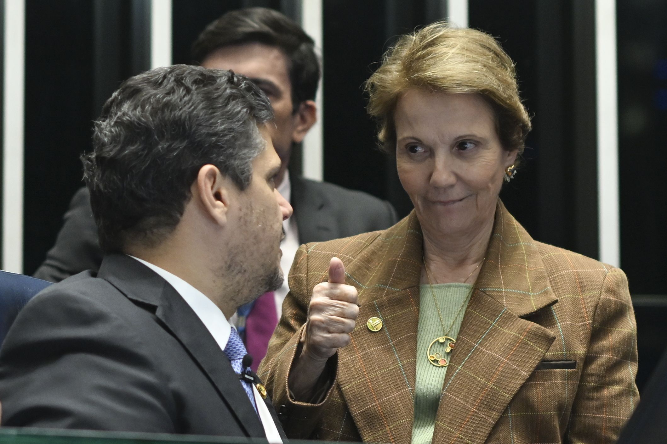 Senadora Tereza Cristina e o presidente do Senado, Davi Alcolumbre