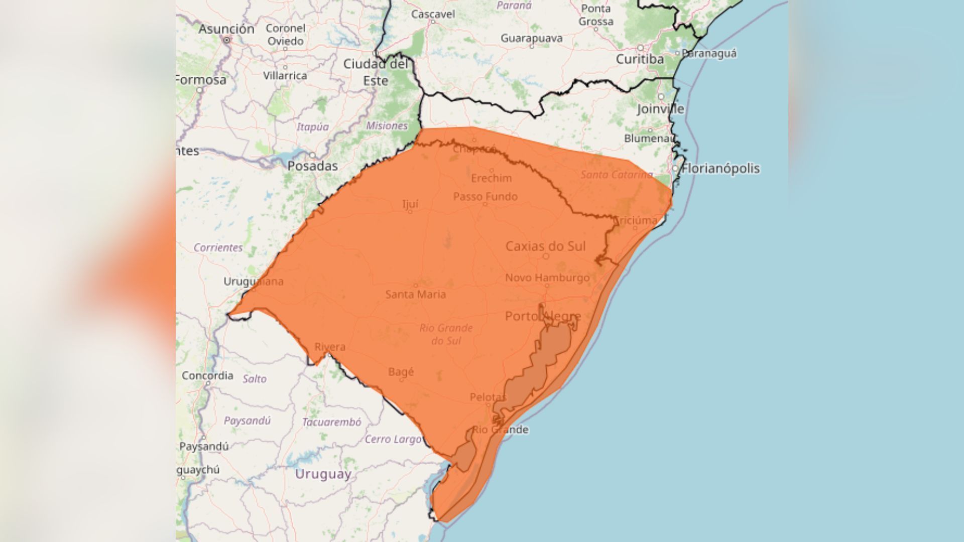 Alerta laranja de perigo para tempestades vale por toda a segunda-feira (28) no RS e SC