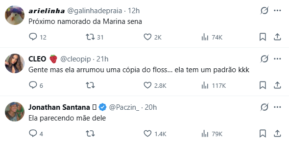 Internautas comentaram publicação de Vivi Wanderley • X/@AidonHermez