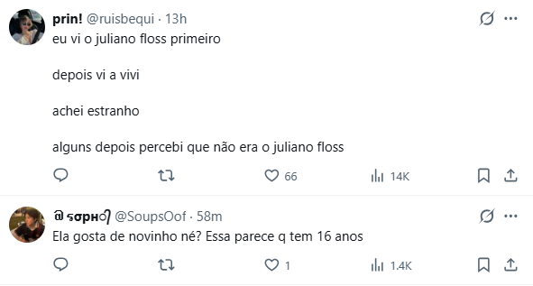Internautas comentaram publicação de Vivi Wanderley • X/@AidonHermez